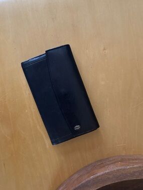 Black leather wallet flap over wallet genuine leather full size wallet cardholde